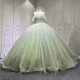 Sage Quinceanera Dress Sweet 15 Evening Dress Crystal Sleeveless Ball Gown Beading Vestido De Quinceanera