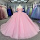 Scoop Neck Customized Quinceanera Dresses Sweep Train Short Sleeve Beauty Pageant Prom Gowns vestido de 15 años