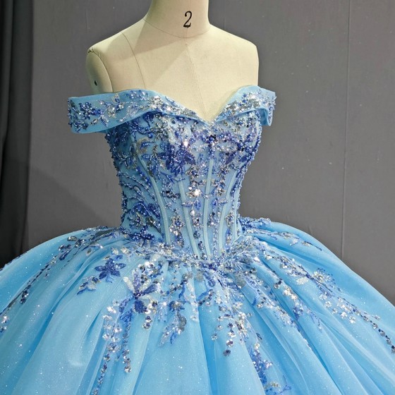 Sexy Sweetheart Quinceanera Dresses Ball Gown Romantic Beading Lace-like Off the Shoulder Sweet 16 Dresses Wedding Gown