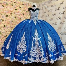 Sexy Spaghetti Strap Navy Blue Beaded Quinceanera Dresses Cathedral Train Princess Corset Appliques Lace Vestidos De 15 Anos