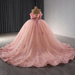 Shiny Pink Off Shoulder Ball Gown Quinceanera Dresses Beads Appliques Princess For Sweet 15 Birthday vestido 15 anos quinceanera