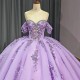 Shiny Scoop Shiny Quinceanera Dress Party Gown Purple Princess Lace Appliques Beads Crystal Off The Shoulder For 16 Year