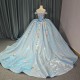 Sky Blue Gold Charro Quinceanera Dresses Ball Gown Sweetheart Sparkly Beaded Bow Mexican vestidos de 15 quinceanera