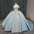 Sky Blue Gold Charro Quinceanera Dresses Ball Gown Sweetheart Sparkly Beaded Bow Mexican vestidos de 15 quinceanera