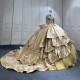 Sleeveless Gold Quinceanera Dress Sweet 15 Evening Dress Crystal Ball Gown Beading Flowers Vestido De Quinceanera