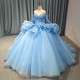 Sparkly Bule Quinceanera Dress Ball Gown Beading Tulle Corset Sweet 16 Vestido De 15 Anos Long Sleeves vestido de 15 quinceanera