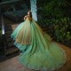 Sparkly Sage Green Ball Gown Quinceanera Dresses With Cape Flowers Appliques Crystals Sweet 16 Dress Vestidos De 15 Anos