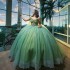 Sparkly Sage Green Ball Gown Quinceanera Dresses With Cape Flowers Appliques Crystals Sweet 16 Dress Vestidos De 15 Anos