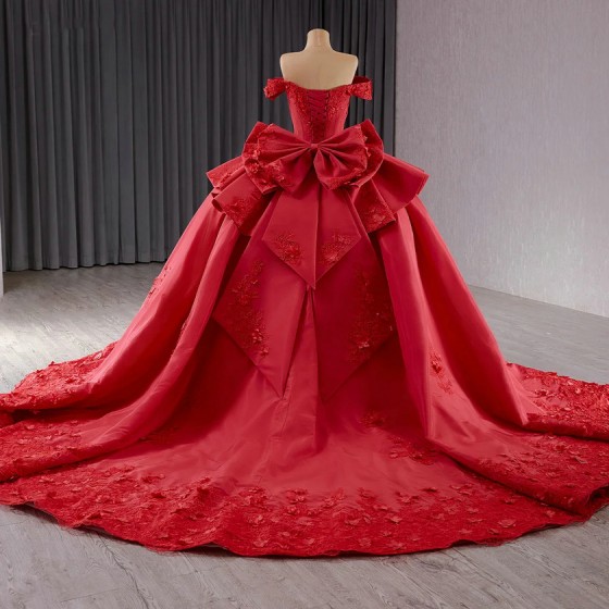 Surprise Price Red Quinceanera Dress Ball Gown Satin Floral Lace Applique Mexico Sweet 15 Vestido De 15 Anos