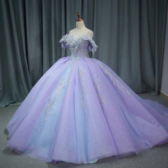 Sweet Charming Purple Quinceanera Dresses For 16th Year Girl Floral Lace Up 15 Party Prom Gown Vestidos De XV Anos