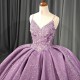 Sweet Purple Shiny Princess Quinceanera Dresses 3D Floral Ball Gown Spaghetti Straps Lace Tull Corset vestido de 15 quinceanera