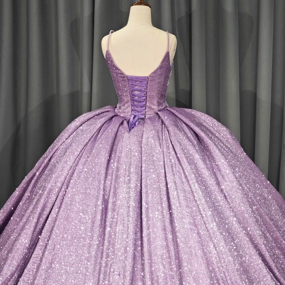 Sweet Purple Shiny Princess Quinceanera Dresses 3D Floral Ball Gown Spaghetti Straps Lace Tull Corset vestido de 15 quinceanera