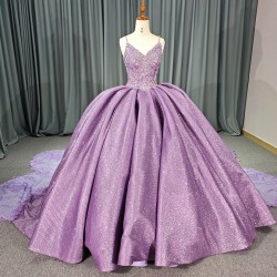 Sweet Purple Shiny Princess Quinceanera Dresses 3D Floral Ball Gown Spaghetti Straps Lace Tull Corset vestido de 15 quinceanera