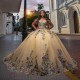 Sweetheart Champagne Quinceanera Ball Dresses Sleeveless Appliques Lace Beads Graduation Party Gown vestidos de 15