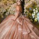 Sweetheart Rose Gold Glittering Sexy Quinceanera Dresses Off Shoulder Beading Vestidos De 15 Anos Ball Gowns Women 2024