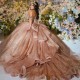 Sweetheart Rose Gold Glittering Sexy Quinceanera Dresses Off Shoulder Beading Vestidos De 15 Anos Ball Gowns Women 2024