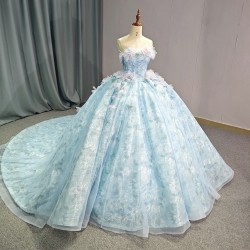 Wholesale Appliques Beading Ball Gown Quinceanera Dresses Charming Beaded Flower Strapless Sweet 15 Dress Lace-up Vestidos De