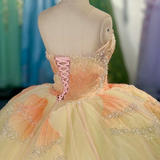 Yellow 2025 Quinceanera Dress Sweet 15 Evening Dress Crystal Sleeveless Ball Gown Beading Vestidos De 15 Anos