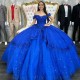 2024 Blue Shiny Ball Gown Quinceanera Dress Appliques Lace Beads Princess Tulle Vestidos De 15 Anos Birthday Party Sweet 16 Dress