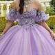 2024 Gorgeous Lavender Sweetheart Ball Gowns Off The Shoulder 3D-Floral Lace Beads Tulle 15 Girl Women Quinceanera Prom Dresses