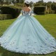 2024 Gorgeous Light Green Ball Gowns Off The Shoulder 3D-Floral Lace Beads Tulle 15 Girl Women Quinceanera Prom Dresses