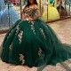 2024 Green Shiny Cheap Quinceanera Dresses Ball Gown Off The Shoulder With Cape Applique Beads Tiered For Sweet 16 Dresses