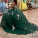 2024 Green Shiny Cheap Quinceanera Dresses Ball Gown Off The Shoulder With Cape Applique Beads Tiered For Sweet 16 Dresses