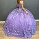 2024 Lavender Quinceanera Dress Ball Gown Tulle Appliques Lace Beads Crystal Off Shoulder Sweet 15 16 Years Birthday Party Forma