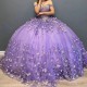 2024 Lavender Quinceanera Dress Ball Gown Tulle Appliques Lace Beads Crystal Off Shoulder Sweet 15 16 Years Birthday Party Forma