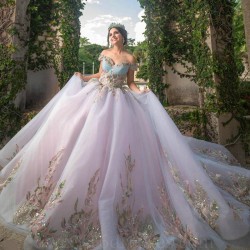 2024 Light Pink Quinceanera Dress Ball Gown Off The Shoulder Sequin Appliques Lace Tull Bride Robe Sweet 16 Dress Vestidos 15 De