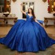 2024 Navy Blue Shiny Quinceanera Dresses Off The Shoulder Formal Ball Gown Beading Crystal Party Dresses vestido de 15 anos