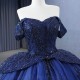 2024 Navy Blue Sparkly Quinceanera Dresses Off Shoulder Beads Crystal Corset vestido 15 anos quinceanera lace-up Sweet 15 Gown