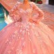 2024 Pink Shiny Quinceanera Dress Ball Gown Long Sleeve Applique Lace Beads Vestidos De 15 Anos Sweet 16 Birthday Party Pageant