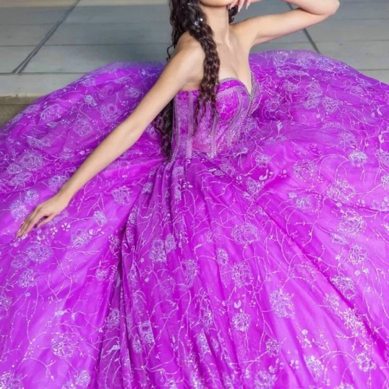 2024 Purple Princess Ball Gown Quinceanera Dresses Off Shoulder Beaded Crystals Tull Sweet 16 Party Birthday Lace-Up Vestidos De