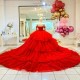 2024 Red Sparkly Princess Quinceanera Dresses Gillter Off Shoulder Floral Applique Beads Tull Sweet 16 vestidos de 15