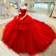 2024 Red Sparkly Princess Quinceanera Dresses Gillter Off Shoulder Floral Applique Beads Tull Sweet 16 vestidos de 15