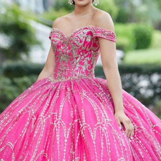 2024 Rose Red Sparkly Quinceanera Dresses Ball Gown Off The Shoulder Crystal Beads Tull Sweet 16 Dress Vestidos De 15 Girls