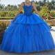 2024 Royal Blue Princess Quinceanera Dresses Ball Gown Off Shoulder Beaded Crystals Tiered Tull Sweet 16 Prom Party Gown Lace-Up