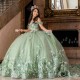 2024 Sage Green Shiny Quinceanera Dress Ball Gown 3D Floral Appliques Beads Bride Robe Sweet 16 Bridal Dresses Vestidos 15 De