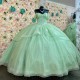 2024 Sage Green Shiny Quinceanera Dresses Off The Shoulder Beads Crystal Graduation Party Sequin Designer Evening Party Gown