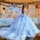 2024 Sky Blue Ball Gown Quinceanera Dress Lace Applique Long Train XV Princess Vestidos De 15 Anos Birthday Sweet 16 Dress