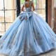 2024 Sky Blue Mexican Quinceanera Dress Ball Gown Applique Lace Beaded Tull Formal Sweet 16 Dress Vestidos De 15 Anos