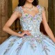 2024 Sky Blue Mexican Quinceanera Dress Ball Gown Applique Lace Beaded Tull Formal Sweet 16 Dress Vestidos De 15 Anos