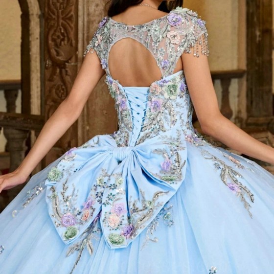 2024 Sky Blue Mexican Quinceanera Dress Ball Gown Applique Lace Beaded Tull Formal Sweet 16 Dress Vestidos De 15 Anos