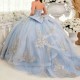 2024 Sky Blue Shiny Quinceanera Dresses Formal Luxury Party Beading Lace Appliques Sweet 15 Dress Graduation Ball Gwon Prom Gown