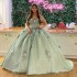 3D Flowers Sage Green Shiny Princess Quinceanera Dresses Crystal Prom Birthday Sweet 16 Dress Lace-up Corset Vestidos De 15 Anos