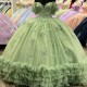 Applique Sage Green Quinceanera Dresses Ball Gown Birthday Party Dress Bow Lace Up Graduation Gown Sweetheart de 15 anos