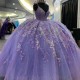 Beaded Lavender Shiny Ball Gown Quinceanera Dresses Applique Lace Celebrity Party Gowns Sequined Graduation Vestido De 15 Anos