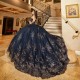 Beaded Navy Blue Corset Quinceanera Dress Ball Gown Lace Up Graduation Gown Sweetheart Applique quinceanera de 15 anos Sweet 16