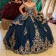 Beaded Navy Blue Shiny Quinceanera Dresses Appliques Lace Beads Ball Gown Princess Sweet 16 Year Girl vestidos de 15 anos xv